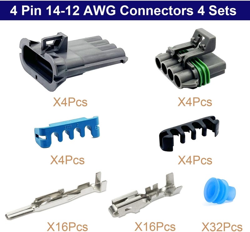 Twippo 14-12 AWG 4 Pin Connector Weather Pack Connectors Kit 4 Wire Waterproof Automotive Electrical Plug Connectors Quick Connect and Disconnect (4 Sets) - Image 2